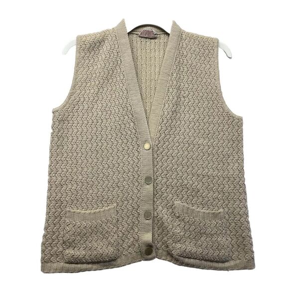 Vtg Grandpa Sweater Vest Mens M? Fisherman Cardigan Cable Knit Acrylic Chunky - Picture 1 of 4
